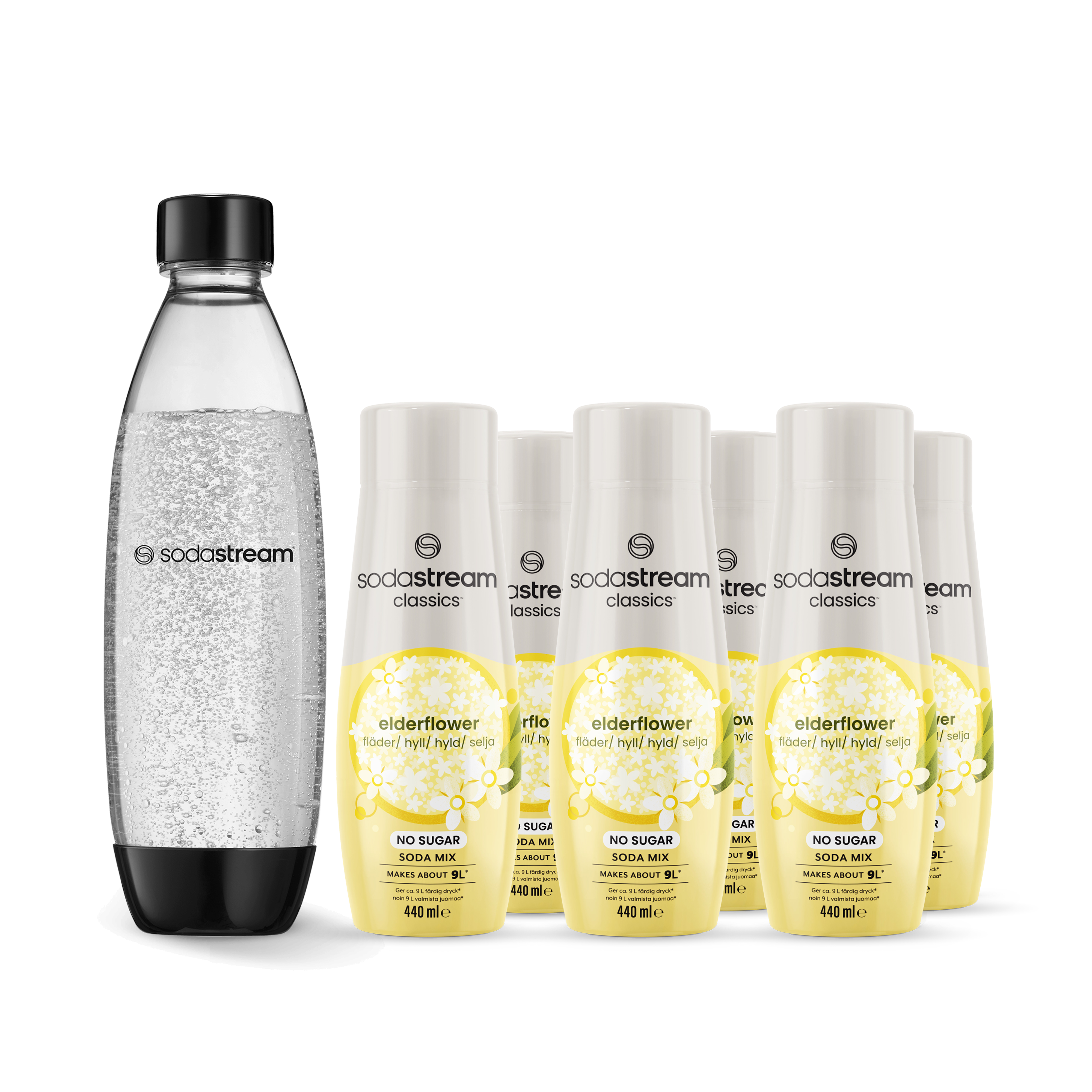 6-pack Elderflower + 1L Diskmaskinssäker Flaska Fuse sodastream