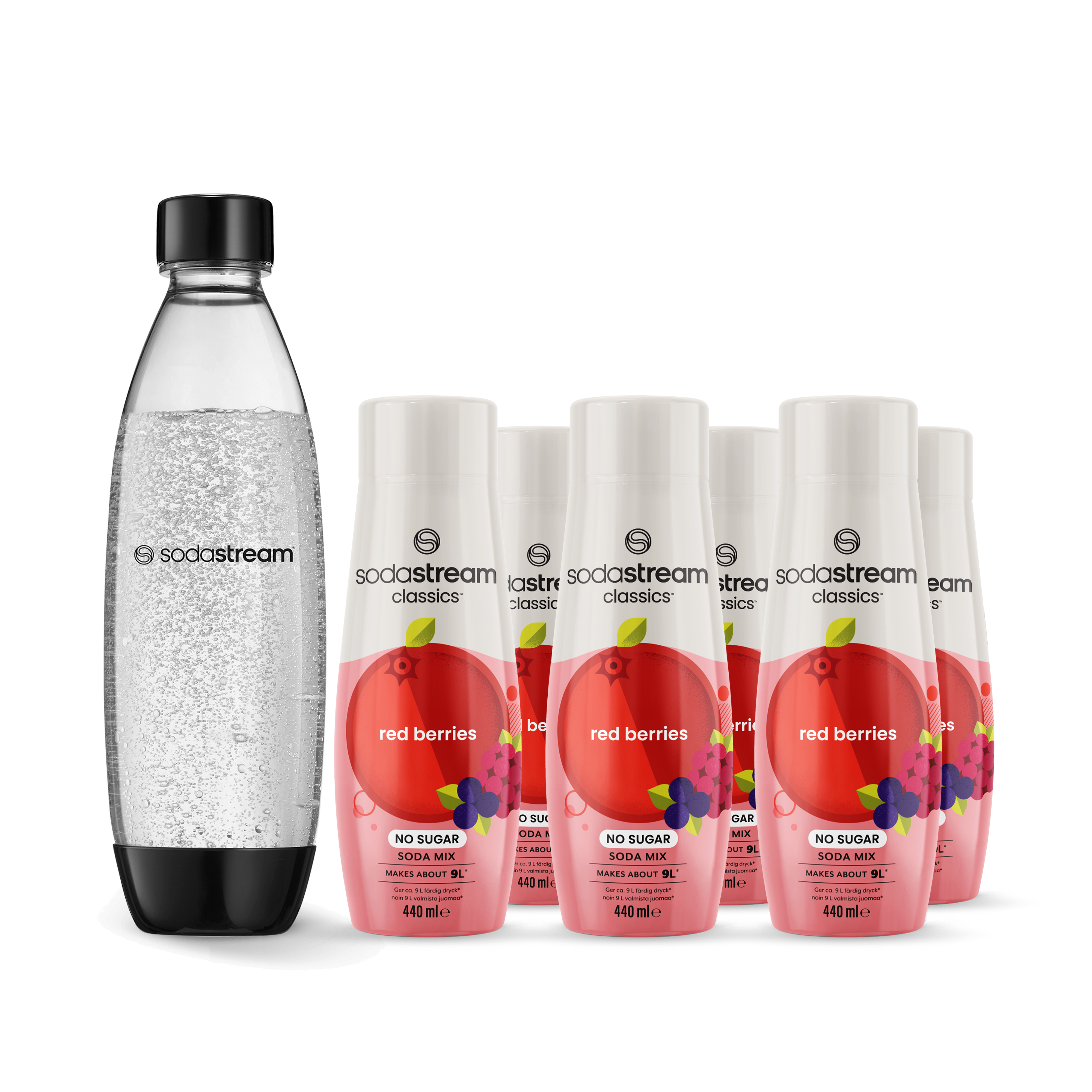 6-pack Red Berries + 1L Diskmaskinssäker Flaska Fuse sodastream