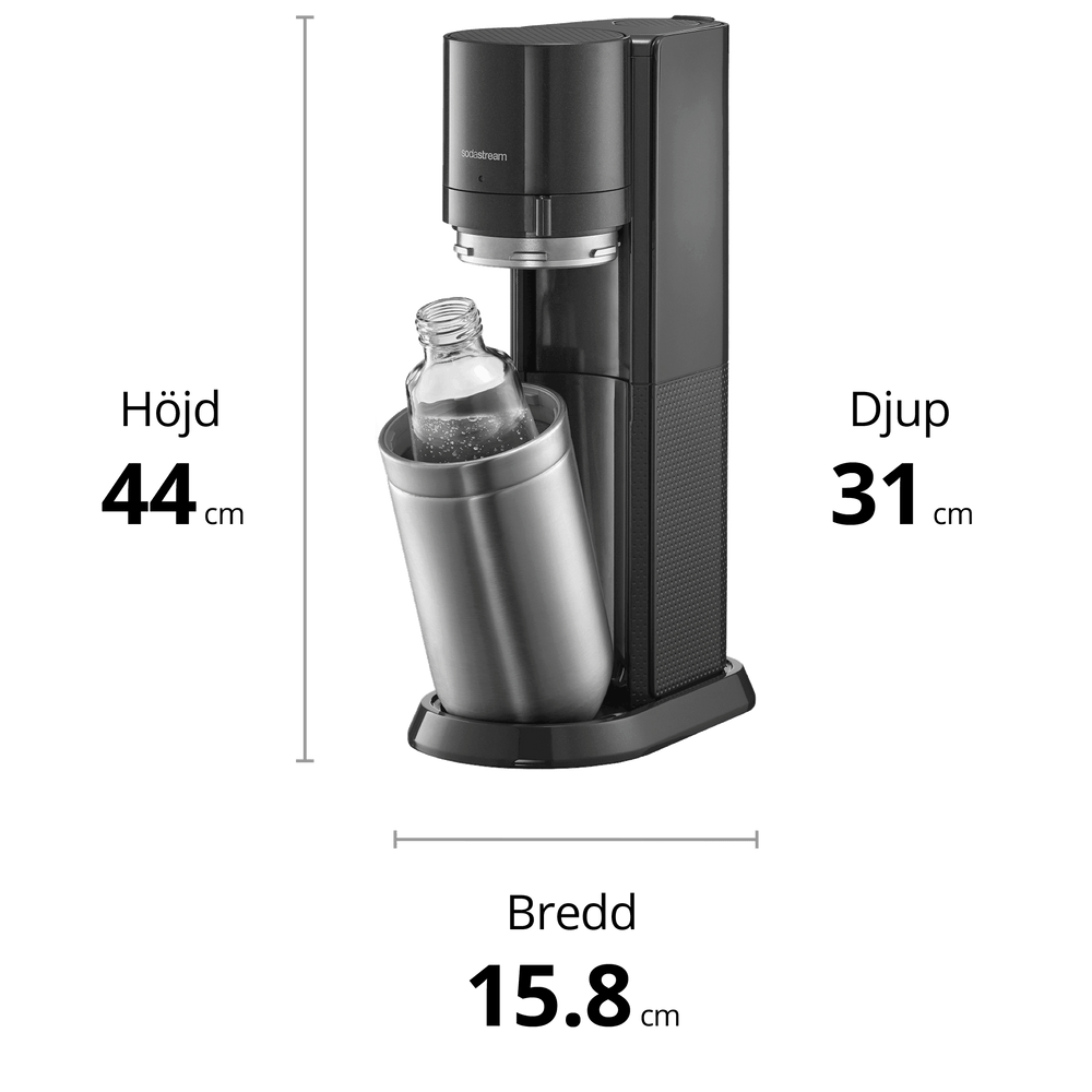SodaStream DUO Water Carbonator without CO2 Cylinder, 1 x 1 Litre Glass  Bottle and 1 x 1 Litre Dishwasher Safe Plastic Bottle, Height: 44 cm,  Colour: Titanium, 19.1 x 36.6 x 44.5