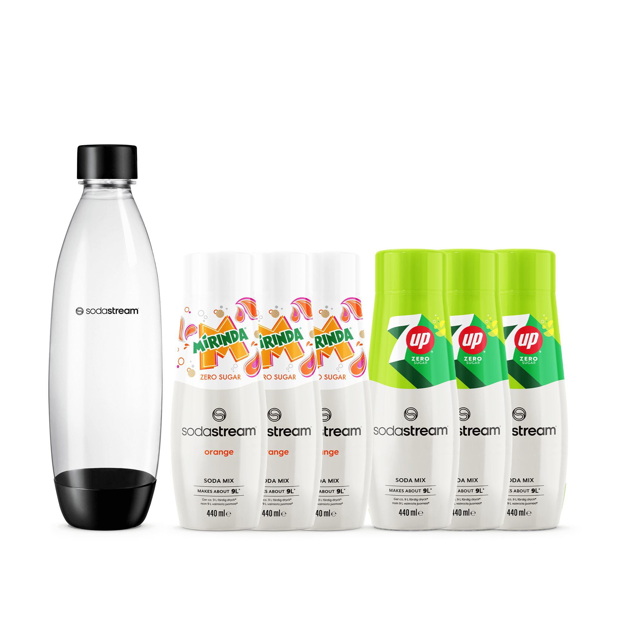 7UP/Mirinda Mixpaket + 1L Diskmaskinssäker Flaska Fuse sodastream