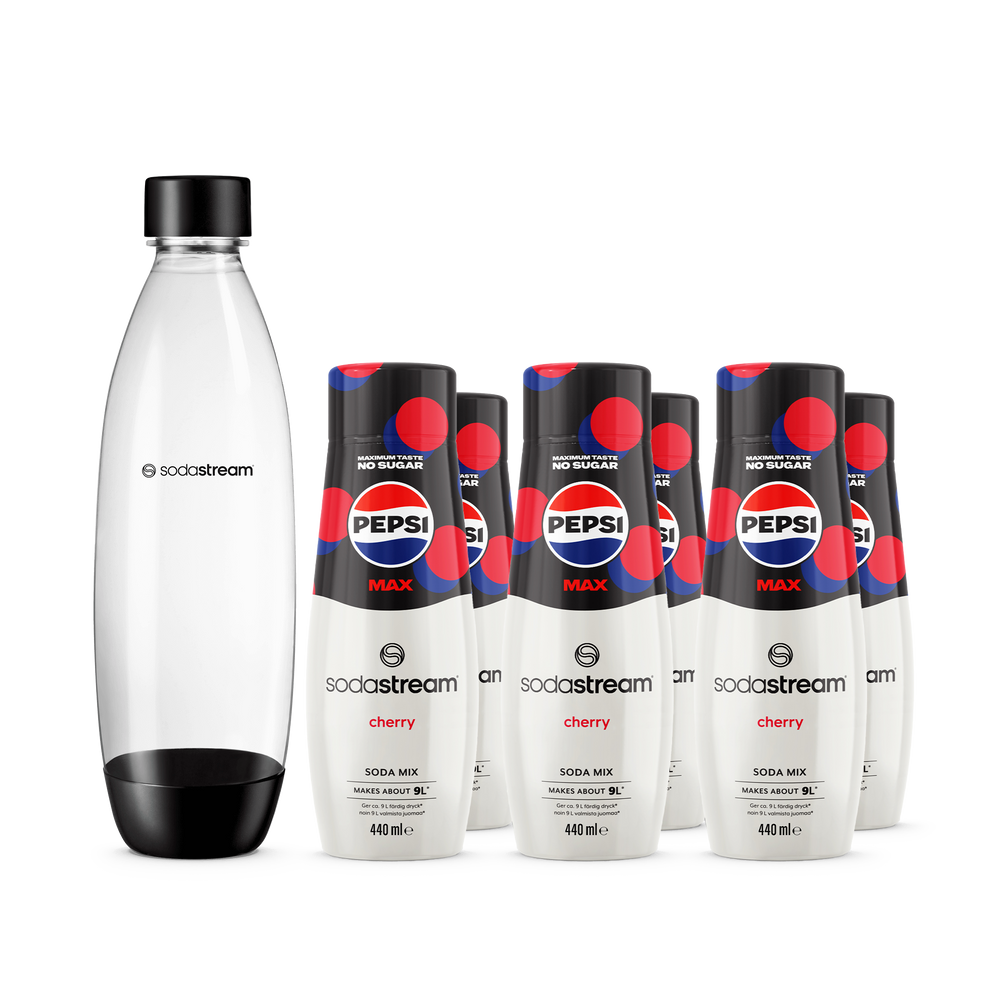 SodaStream 6-pack Pepsi Max Cherry + 1L Diskmaskinssäker Flaska Fuse