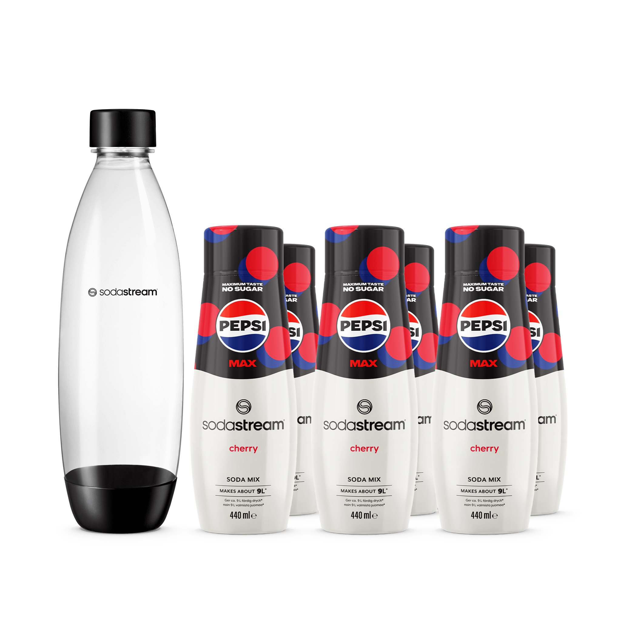 SodaStream 6-pack Pepsi Max Cherry + 1L Diskmaskinssäker Flaska Fuse